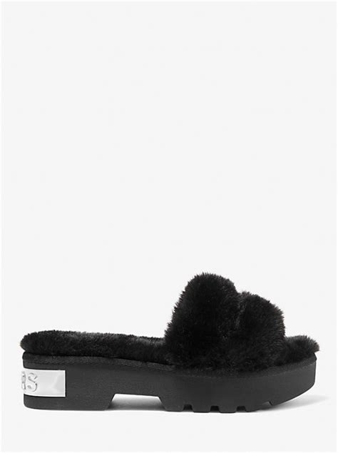 michael kors furry slides|Alfie Faux Fur Platform Slide .